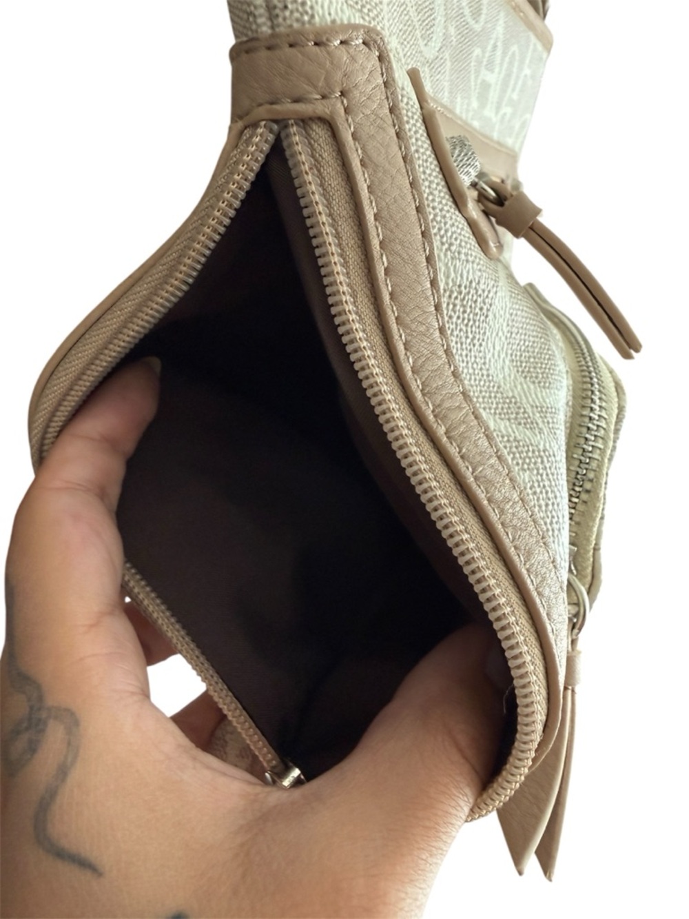 Neutral Monogram Crossbody Bag Multi Zip Beige Taupe Handbag Multi Compartment - Picture 7 of 16